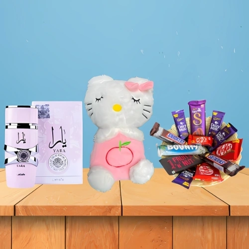Enchanted Lattafa Yara Perfume Gift Set with Breathing Teddy and Sweet Chocolate Treats