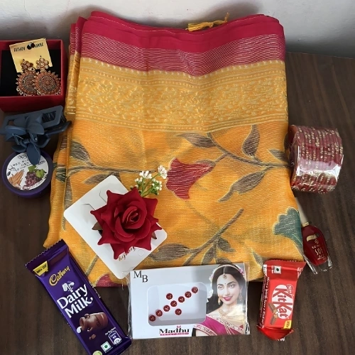 Mom’s Day Glow Hamper with yellow sari